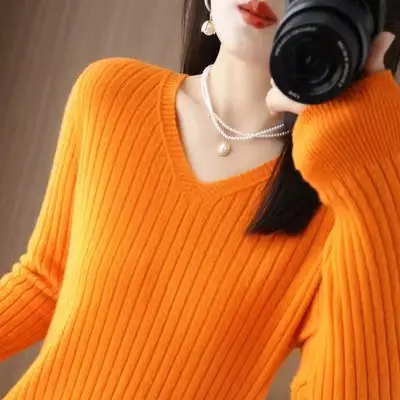 Black V Neck Knit Pullover Women Autumn Winter - Image 20