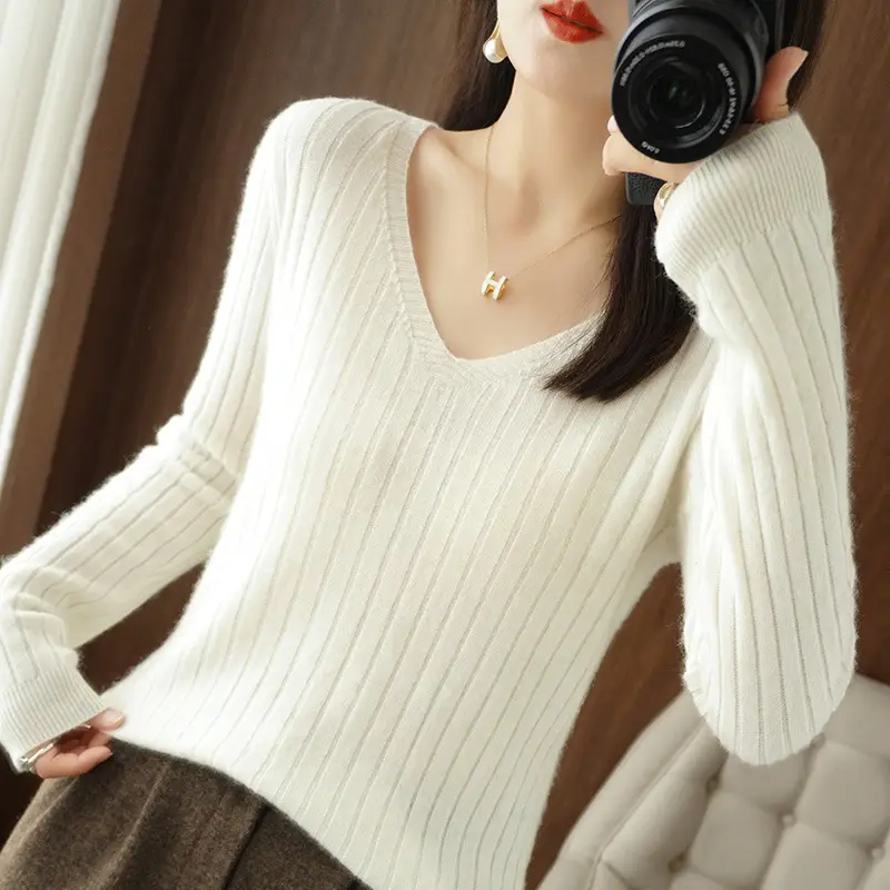 Black V Neck Knit Pullover Women Autumn Winter - Image 7