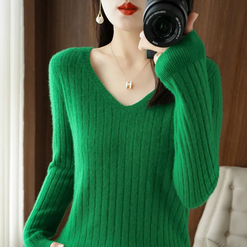 Black V Neck Knit Pullover Women Autumn Winter - Image 9