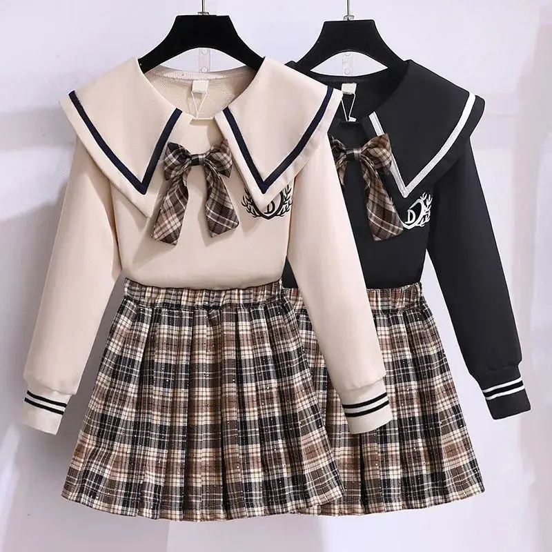 Girls Plaid Sweater Set Winter Cozy Skirt Set - Image 3