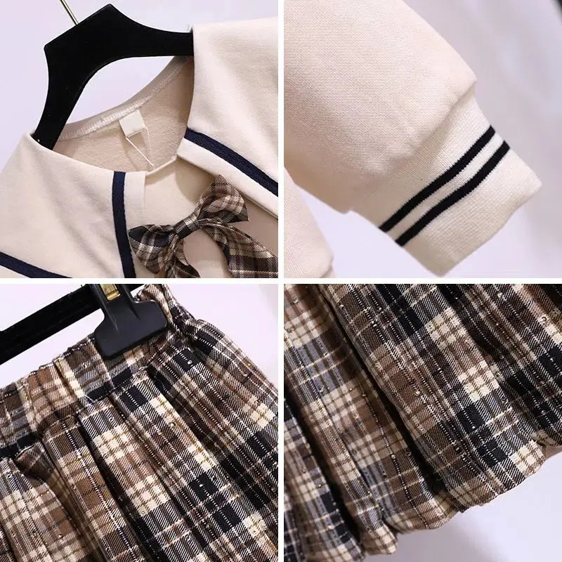 Girls Plaid Sweater Set Winter Cozy Skirt Set - Image 4