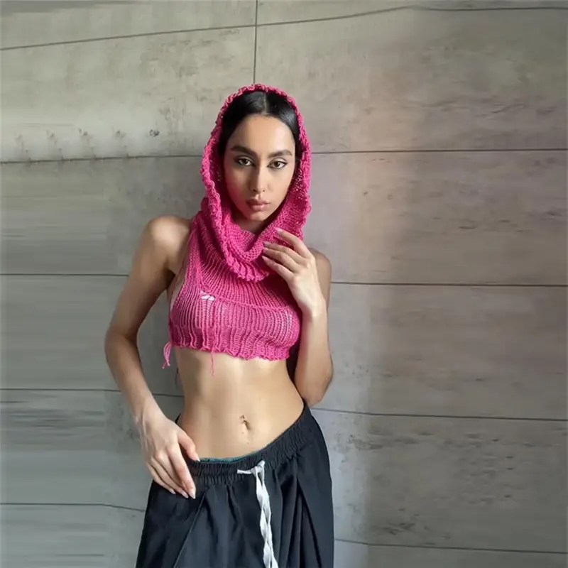Women's Knitted Tassel Navel Top & Sweatpants Set