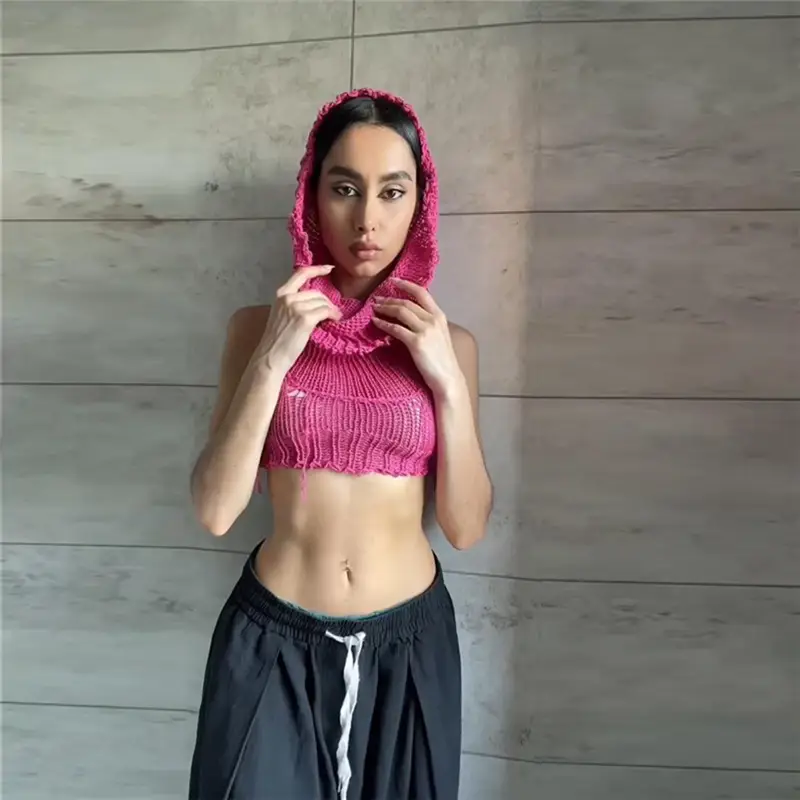 Women's Knitted Tassel Navel Top & Sweatpants Set