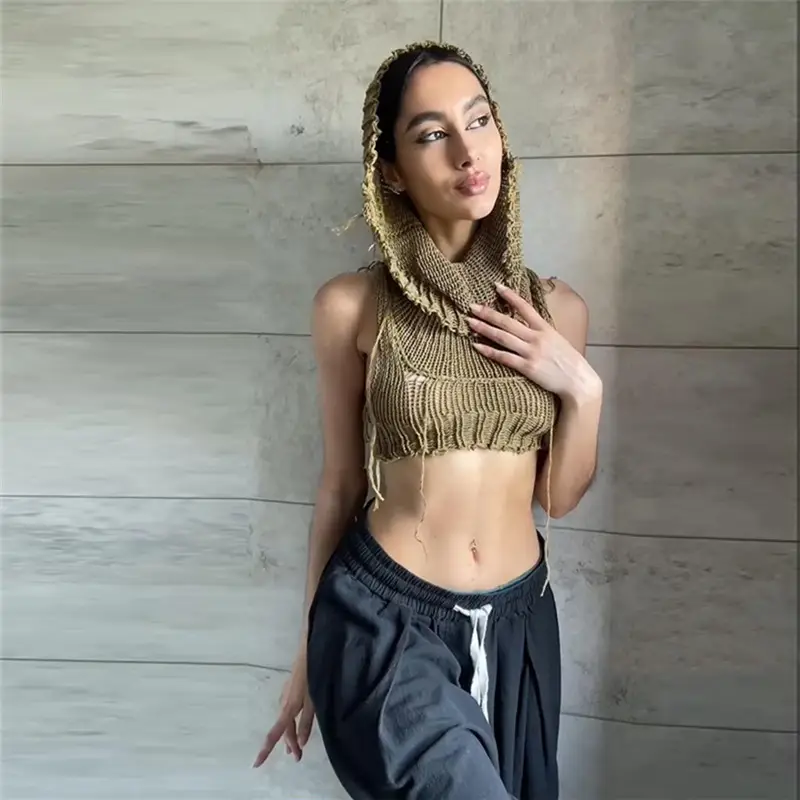 Women's Knitted Tassel Navel Top & Sweatpants Set