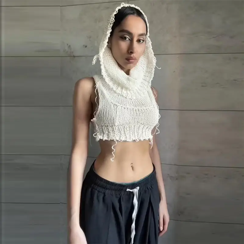 Women's Knitted Tassel Navel Top & Sweatpants Set