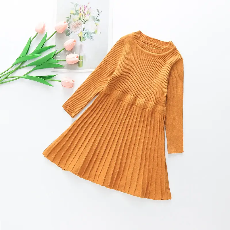 Girls Knitted Sweater Dress Grey Winter Cute Princess Style - Image 4