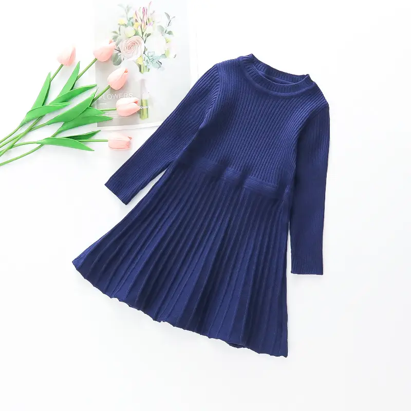 Girls Knitted Sweater Dress Grey Winter Cute Princess Style - Image 3