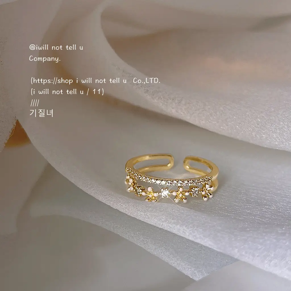 Gold Plated Zircon Flower Drop Ring Adjustable - Image 3