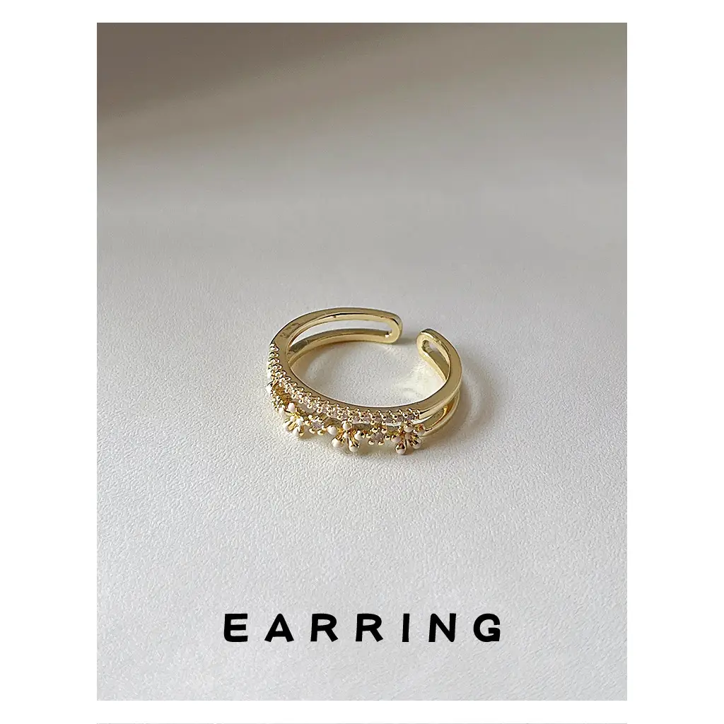 Gold Plated Zircon Flower Drop Ring Adjustable - Image 4