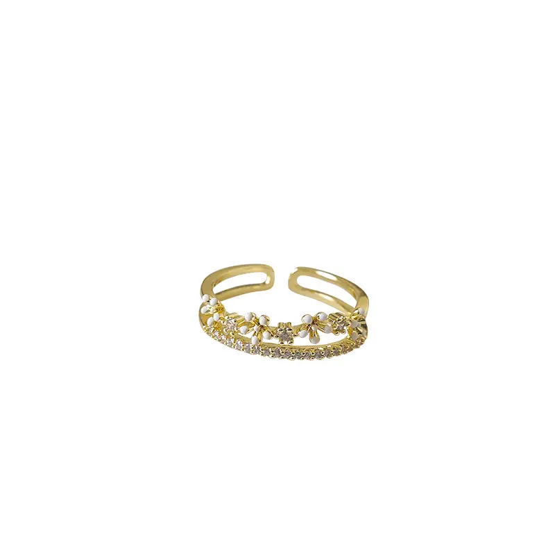 Gold Plated Zircon Flower Drop Ring Adjustable - Image 5