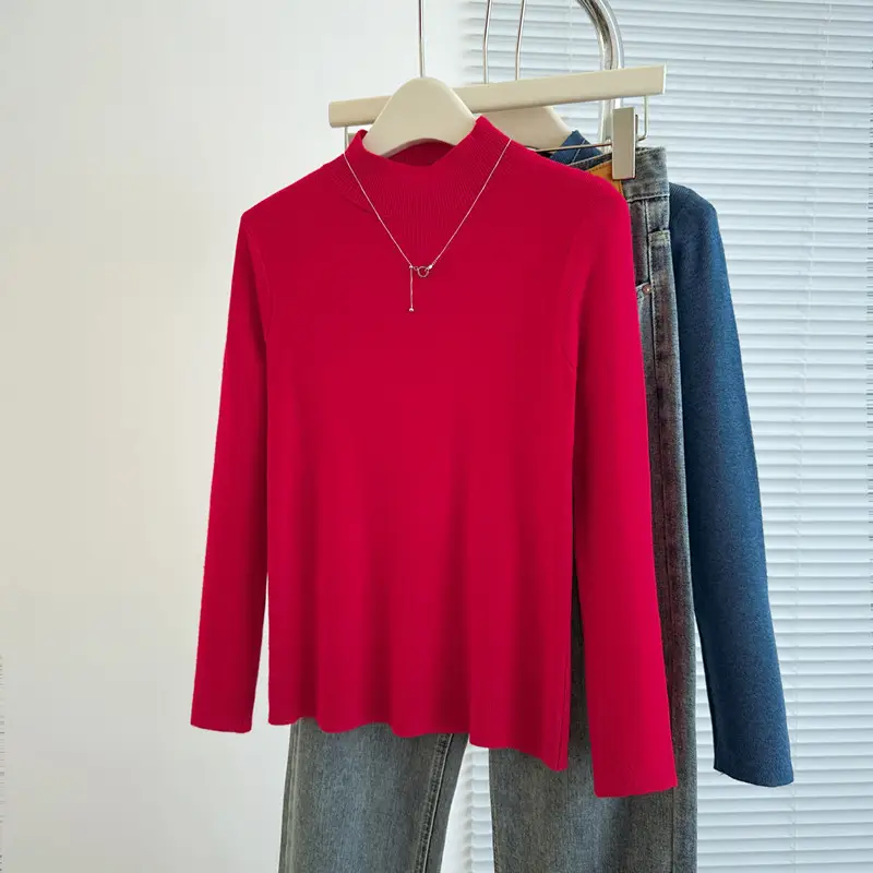 2025 Grey Half Turtleneck Long Sleeve Knit Shirt - Image 10