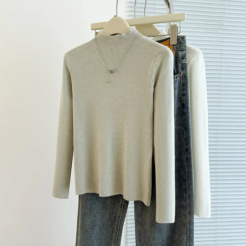 2025 Grey Half Turtleneck Long Sleeve Knit Shirt - Image 7