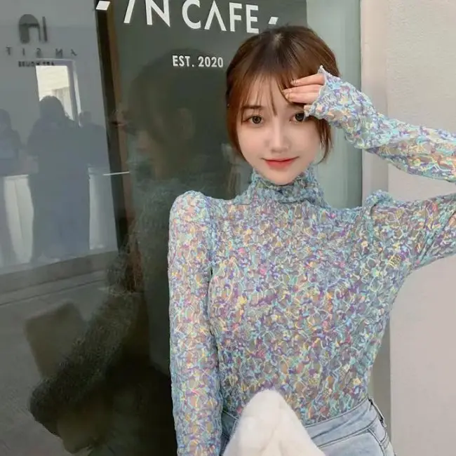 2005 Korean Style Lace Top for Women Half-High Collar - Image 6