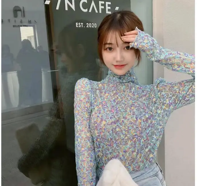 2005 Korean Style Lace Top for Women Half-High Collar - Image 2
