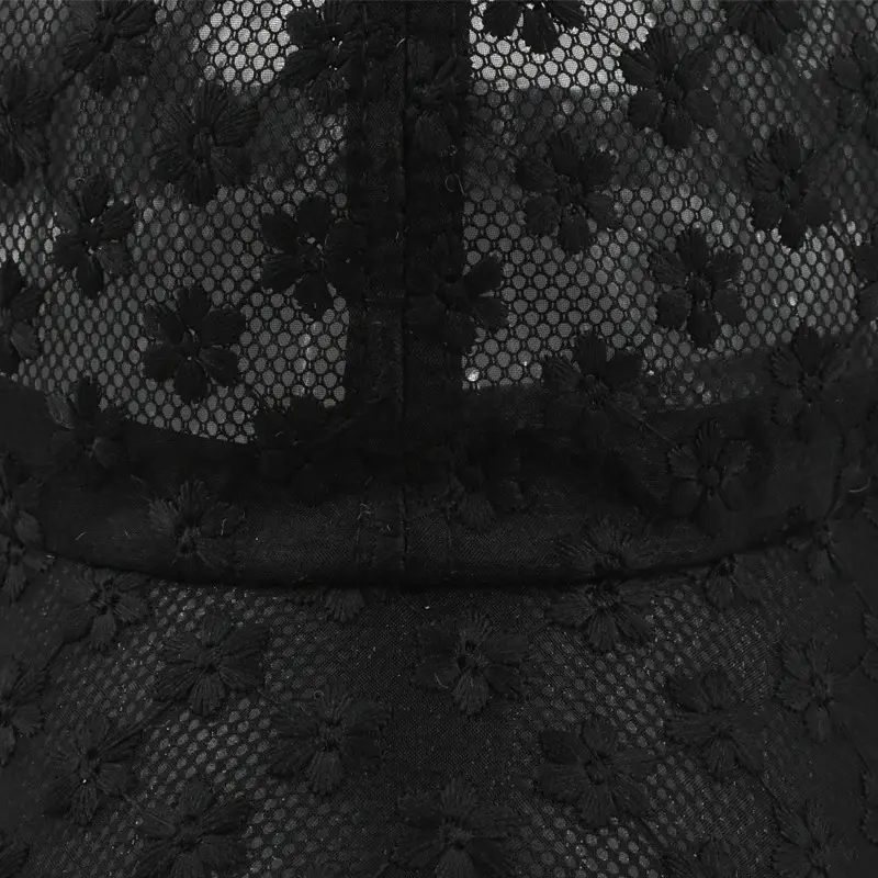Black Lace Women's Sun Hat with Hollow Flower Design - Image 5