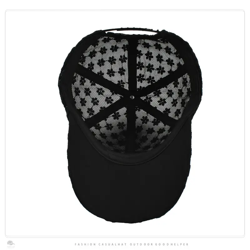 Black Lace Women's Sun Hat with Hollow Flower Design - Image 6