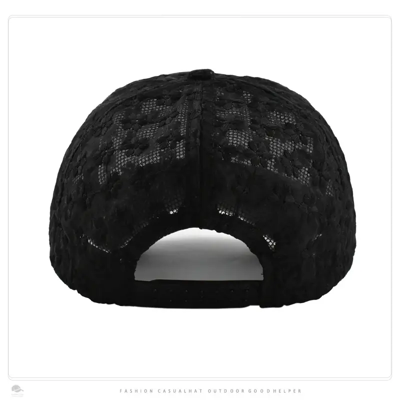 Black Lace Women's Sun Hat with Hollow Flower Design - Image 7