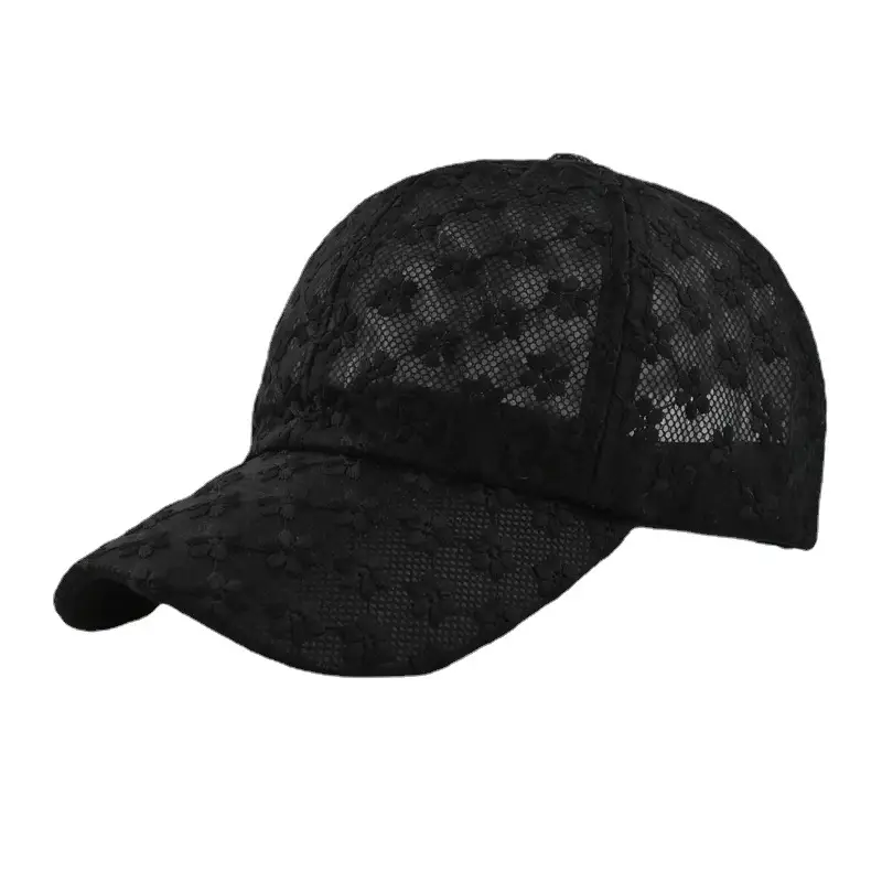Black Lace Women's Sun Hat with Hollow Flower Design - Image 8