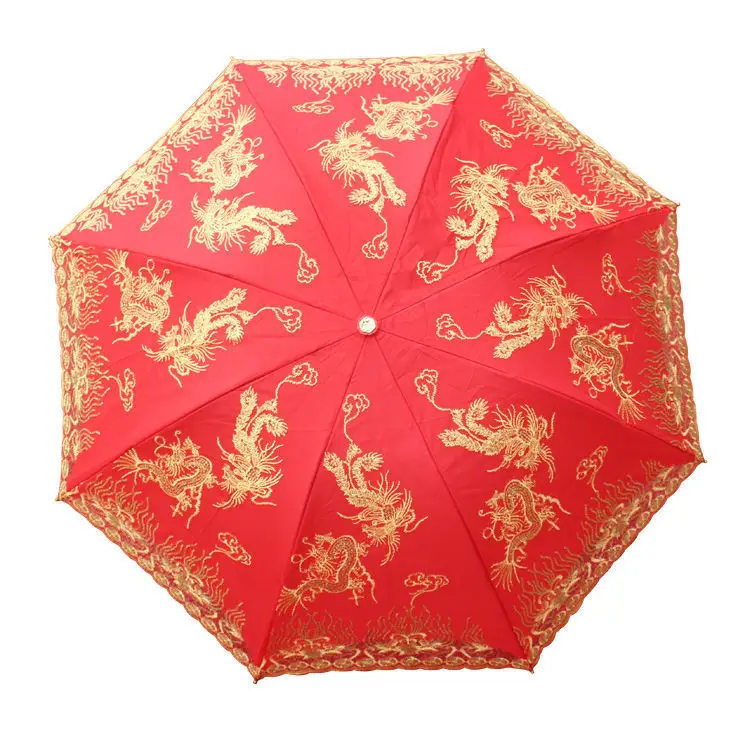 Red Embroidered Wedding Umbrella Big Size - Image 7