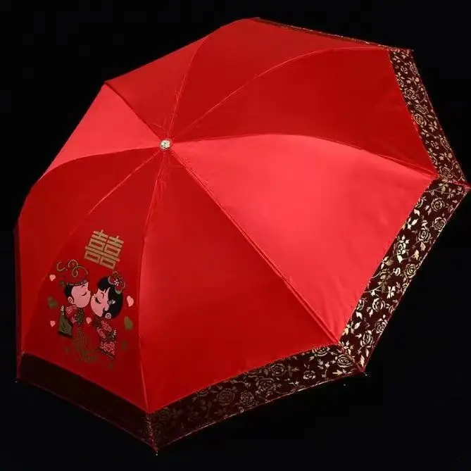 Red Embroidered Wedding Umbrella Big Size - Image 3
