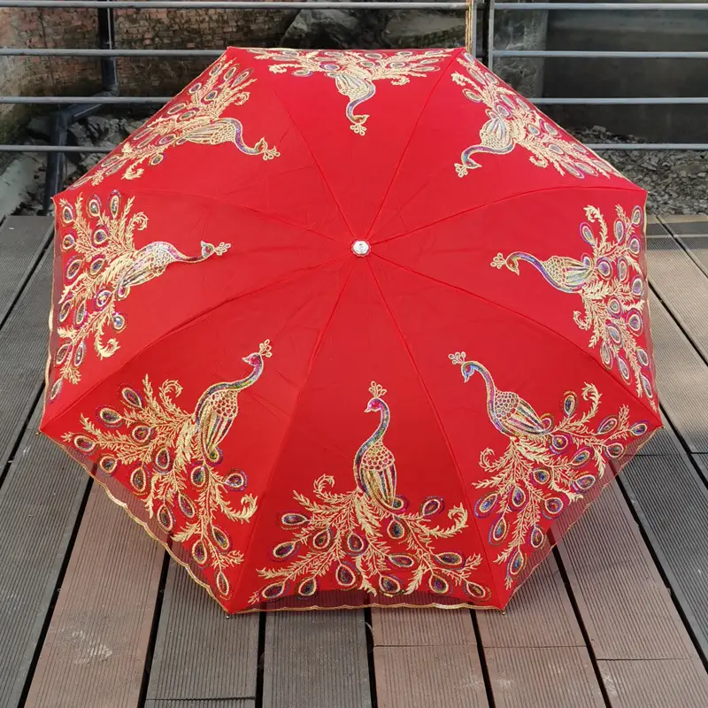 Red Embroidered Wedding Umbrella Big Size - Image 6