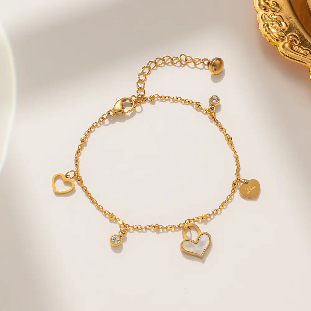 Stainless Steel Heart Beads Bracelet for Women