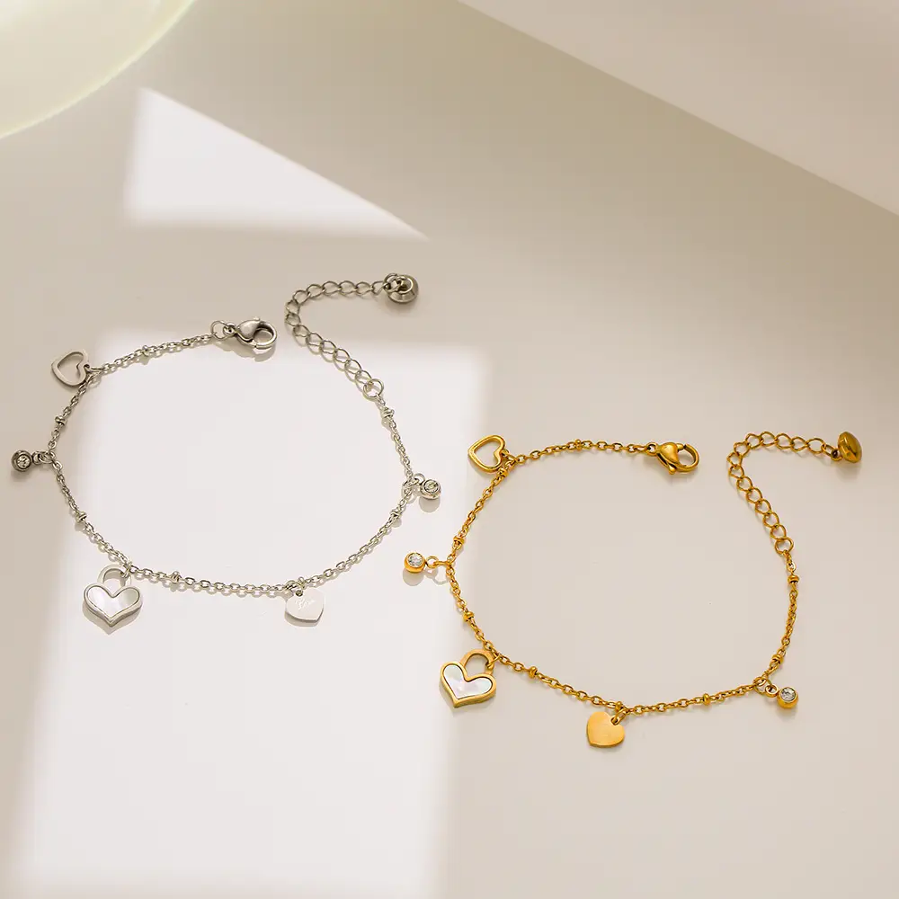 Stainless Steel Heart Beads Bracelet for Women