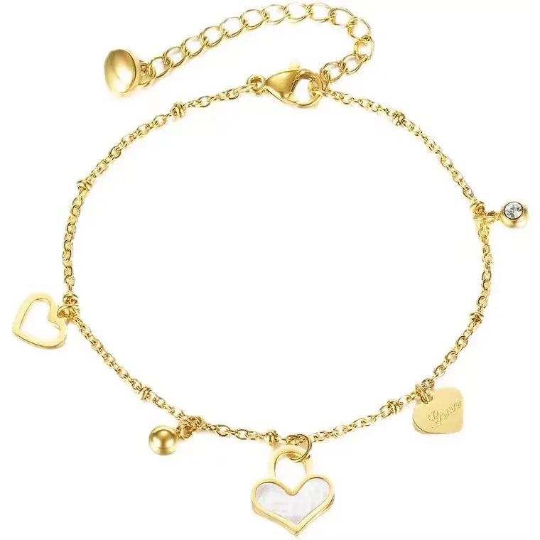 Stainless Steel Heart Beads Bracelet for Women