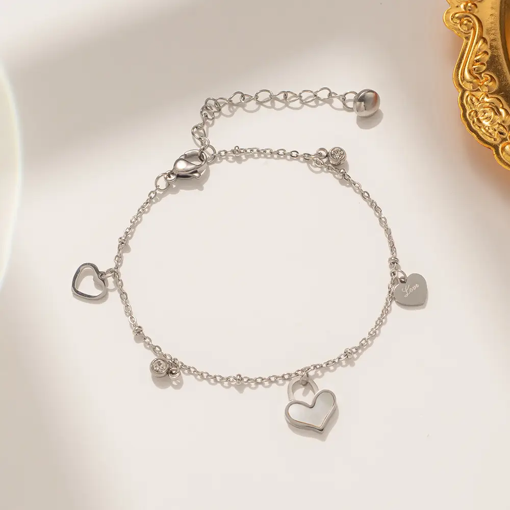 Stainless Steel Heart Beads Bracelet for Women