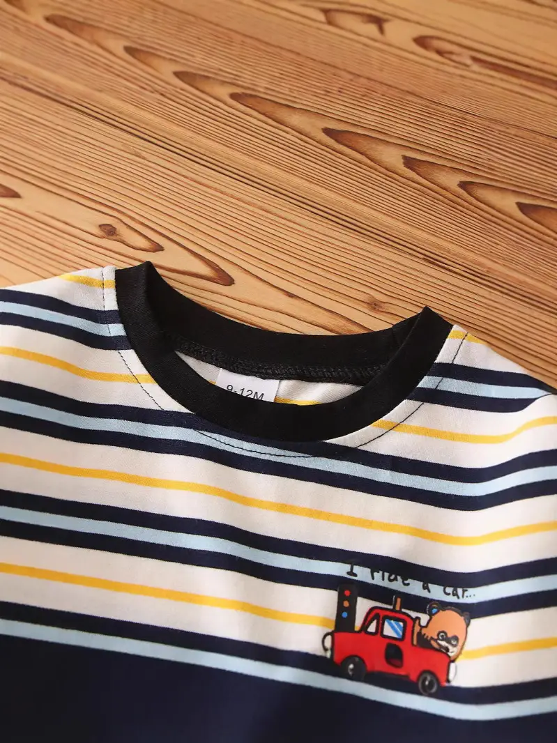 Kids T-Shirt Red Car Print Striped Toddler Top - Image 4