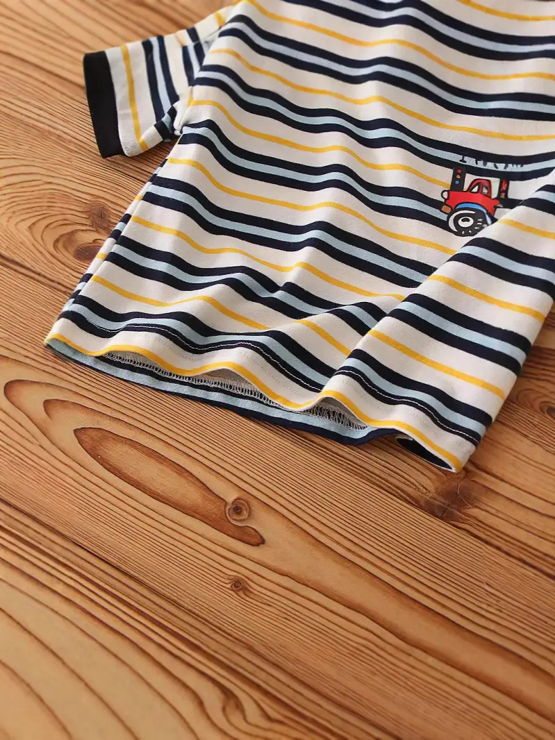 Kids T-Shirt Red Car Print Striped Toddler Top - Image 5