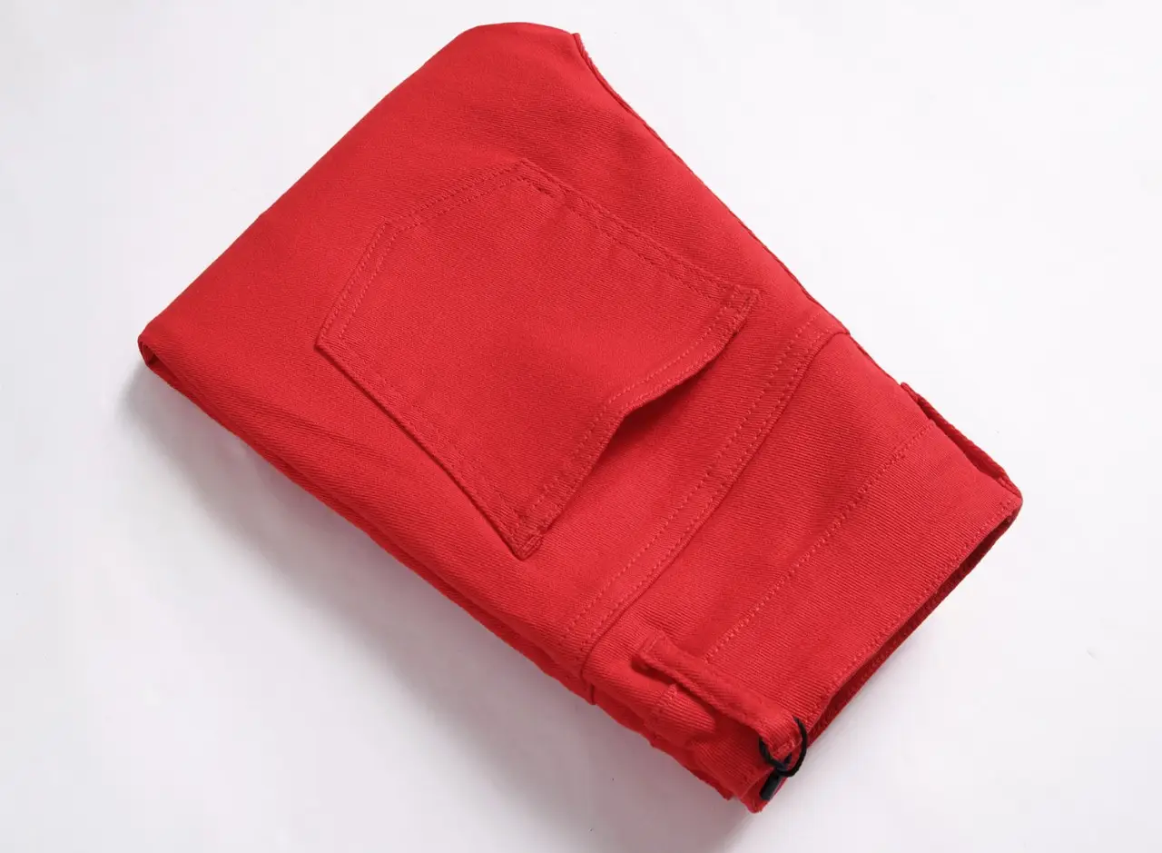 Red Straight Ripped High Stretch Pants for Boys Mid Waist — feature 10