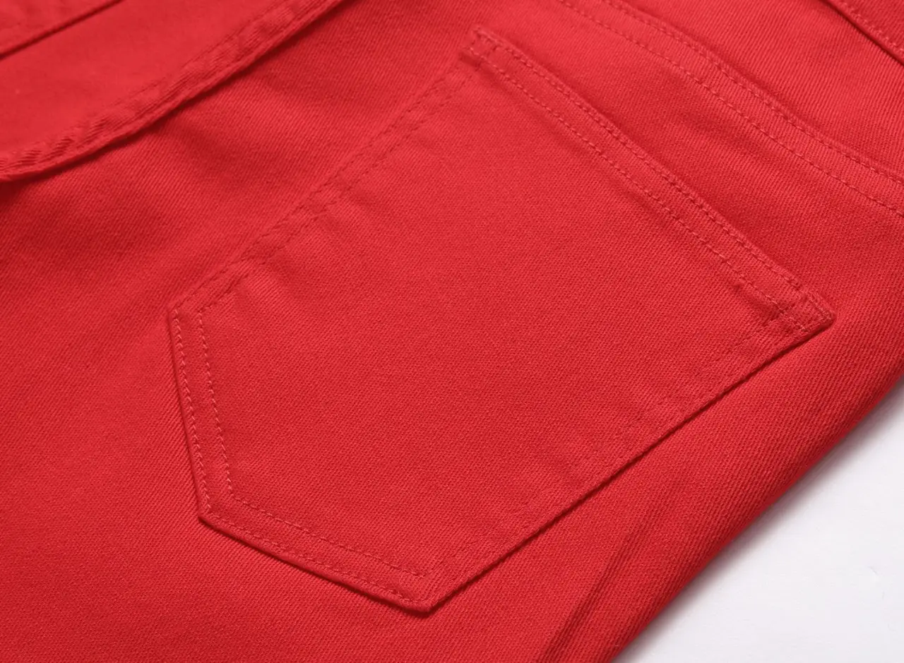 Red Straight Ripped High Stretch Pants for Boys Mid Waist — feature 5