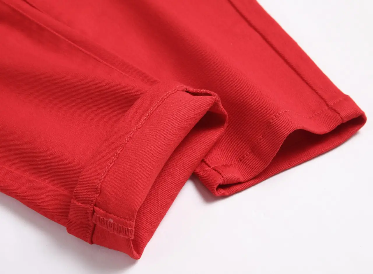 Red Straight Ripped High Stretch Pants for Boys Mid Waist — feature 9