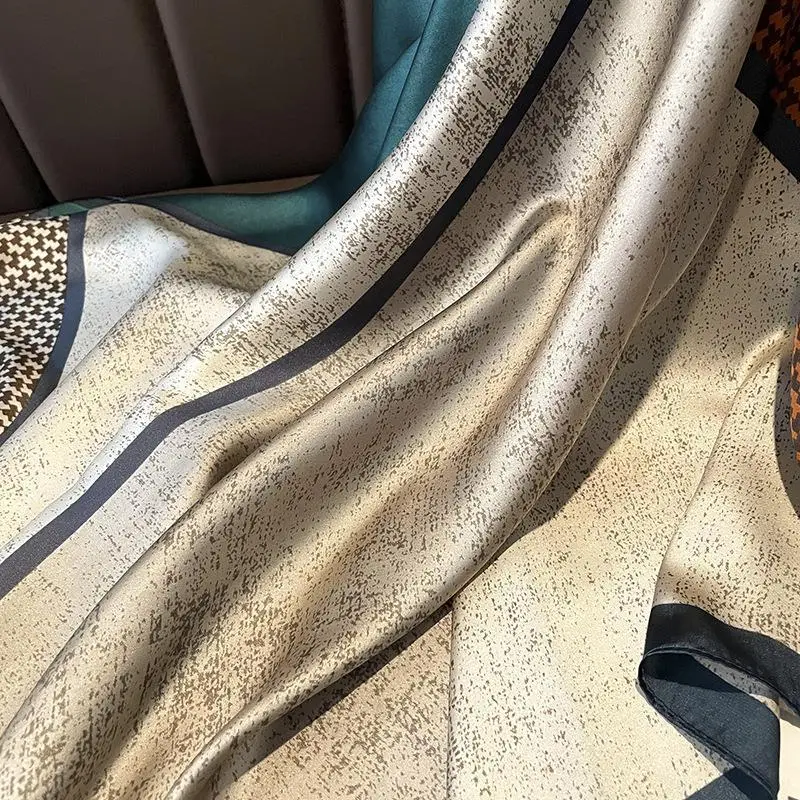 2024 Silk Scarf Houndstooth Orange Beige Women - Image 6