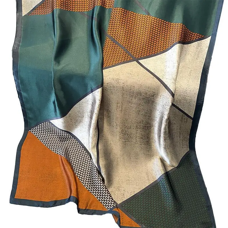2024 Silk Scarf Houndstooth Orange Beige Women - Image 7