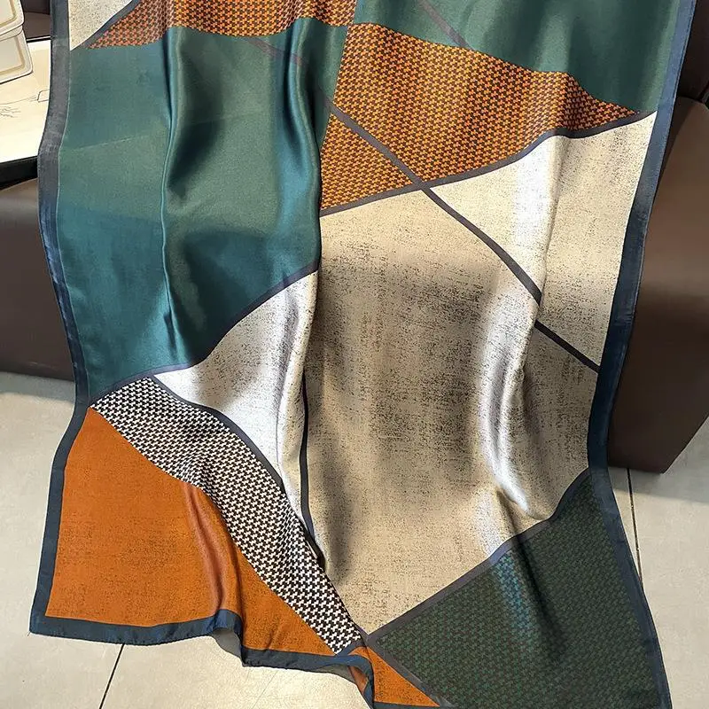 2024 Silk Scarf Houndstooth Orange Beige Women - Image 2