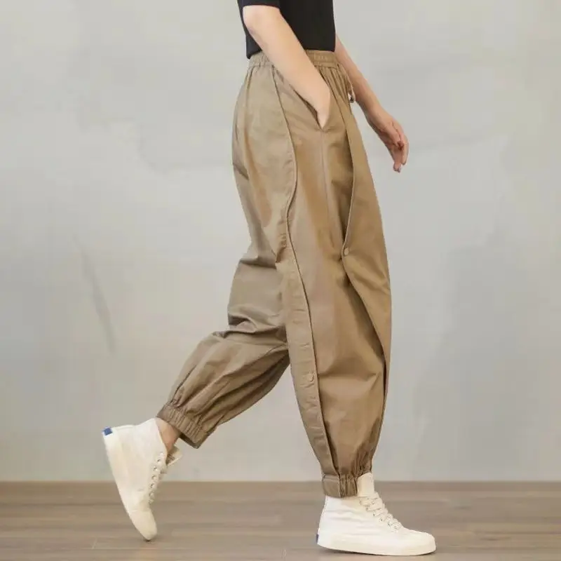 2026 Japanese Style Harem Pants for Women Loose Drawstring Tan - Image 5