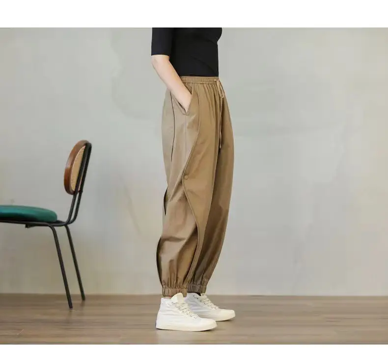 2026 Japanese Style Harem Pants for Women Loose Drawstring Tan — feature 14
