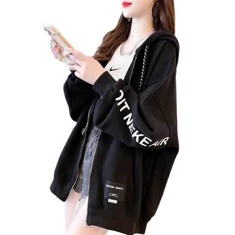 Winter Women's Grey Hooded Zipper Sweatshirt Set - Image 8