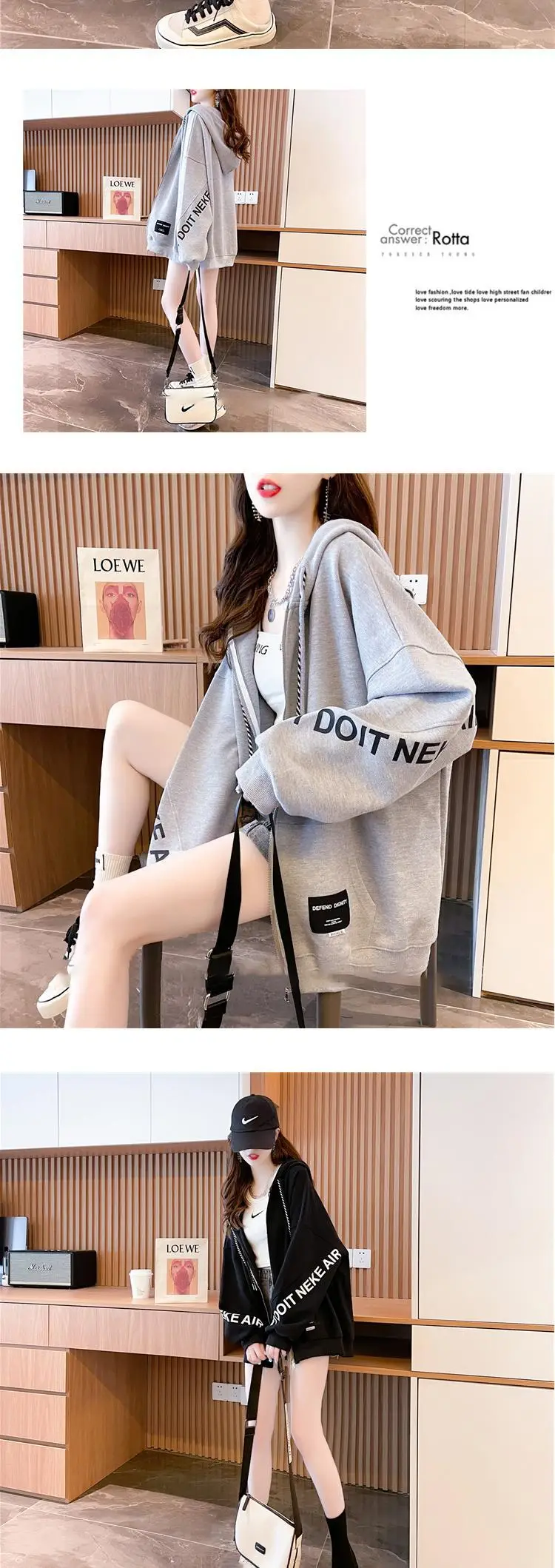 Winter Women's Grey Hooded Zipper Sweatshirt Set — feature 6
