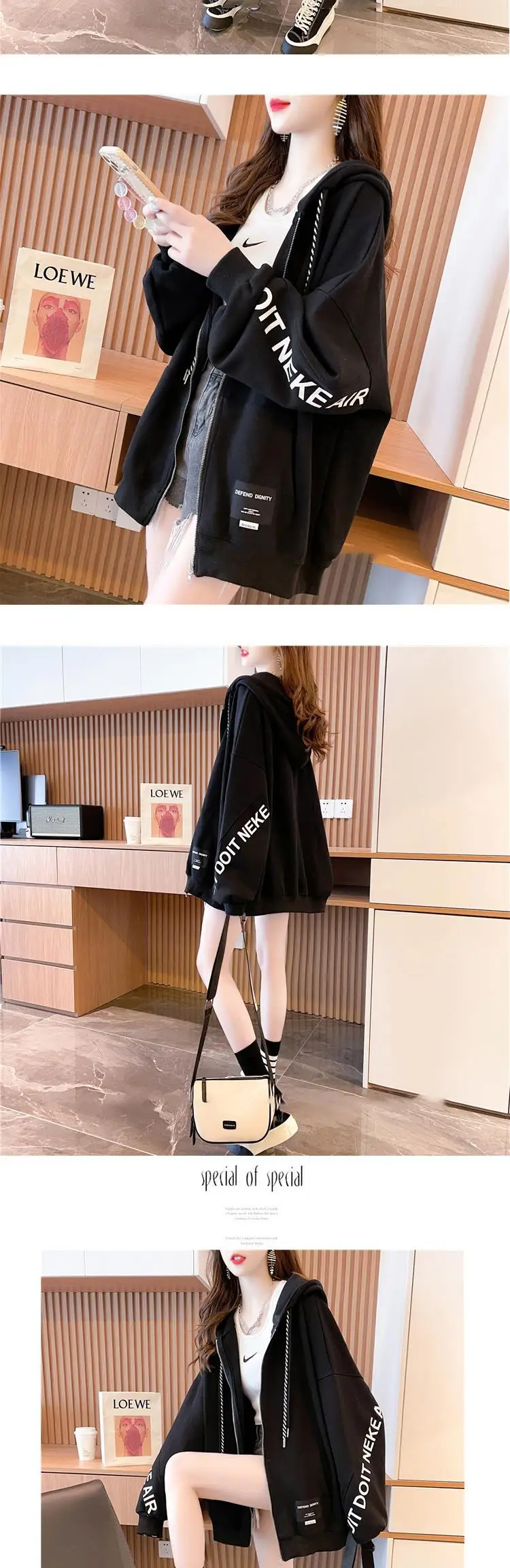 Winter Women's Grey Hooded Zipper Sweatshirt Set — feature 7