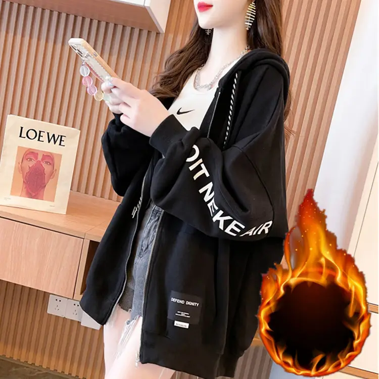 Winter Women's Grey Hooded Zipper Sweatshirt Set - Image 3