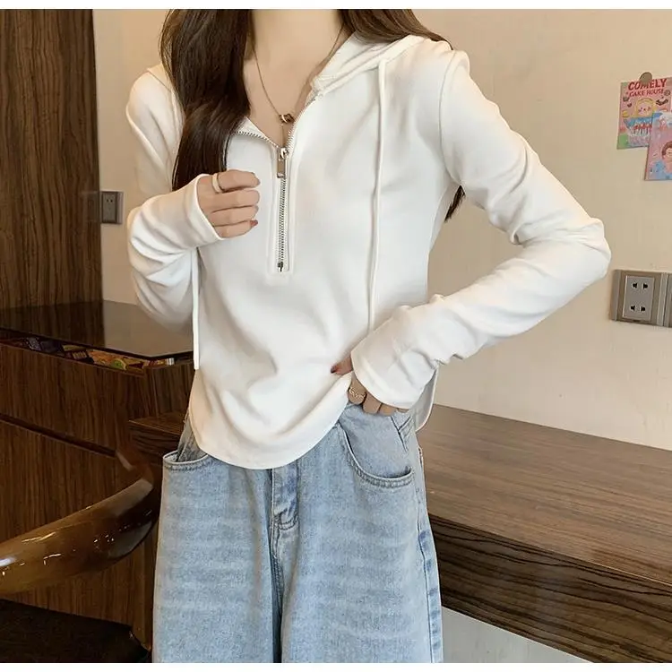 Wholesale Woolen Sweatshirts for Women 2026 New Spring and Autumn Half-Zip Hooded Long-Sleeve T-Shirts Women's Tops — feature 11