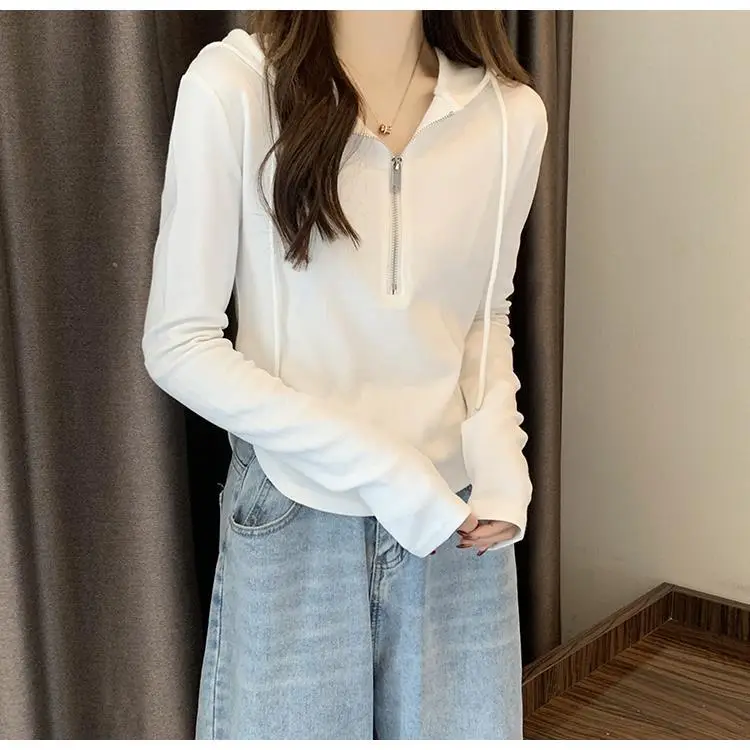 Wholesale Woolen Sweatshirts for Women 2026 New Spring and Autumn Half-Zip Hooded Long-Sleeve T-Shirts Women's Tops — feature 12