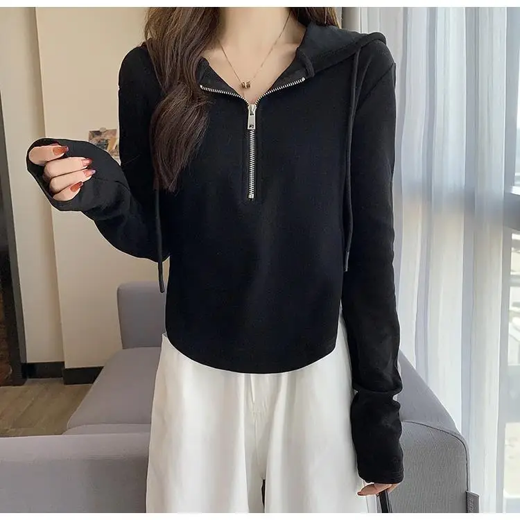 Wholesale Woolen Sweatshirts for Women 2026 New Spring and Autumn Half-Zip Hooded Long-Sleeve T-Shirts Women's Tops — feature 15