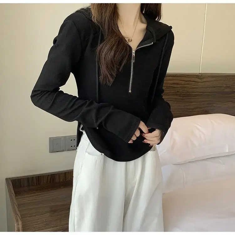Wholesale Woolen Sweatshirts for Women 2026 New Spring and Autumn Half-Zip Hooded Long-Sleeve T-Shirts Women's Tops — feature 16