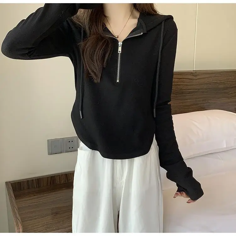 Wholesale Woolen Sweatshirts for Women 2026 New Spring and Autumn Half-Zip Hooded Long-Sleeve T-Shirts Women's Tops — feature 18