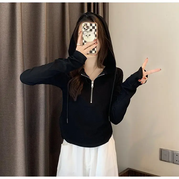 Wholesale Woolen Sweatshirts for Women 2026 New Spring and Autumn Half-Zip Hooded Long-Sleeve T-Shirts Women's Tops — feature 19