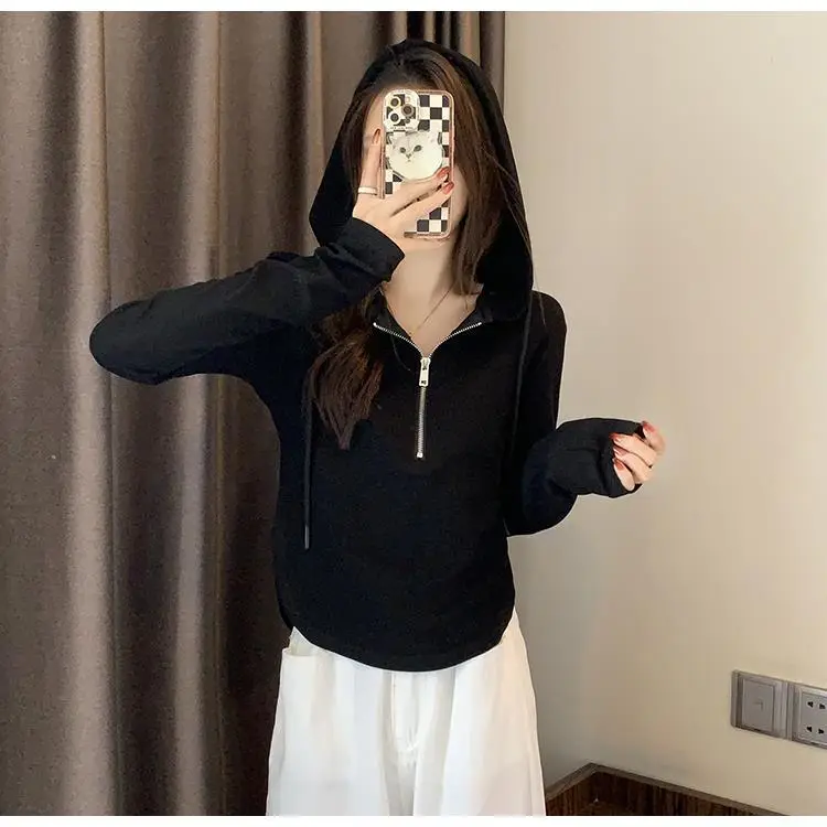 Wholesale Woolen Sweatshirts for Women 2026 New Spring and Autumn Half-Zip Hooded Long-Sleeve T-Shirts Women's Tops — feature 20